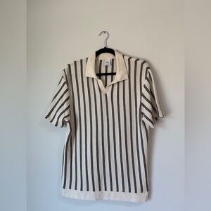 Zara Black and Cream Polo Shirt with Classic Stripes